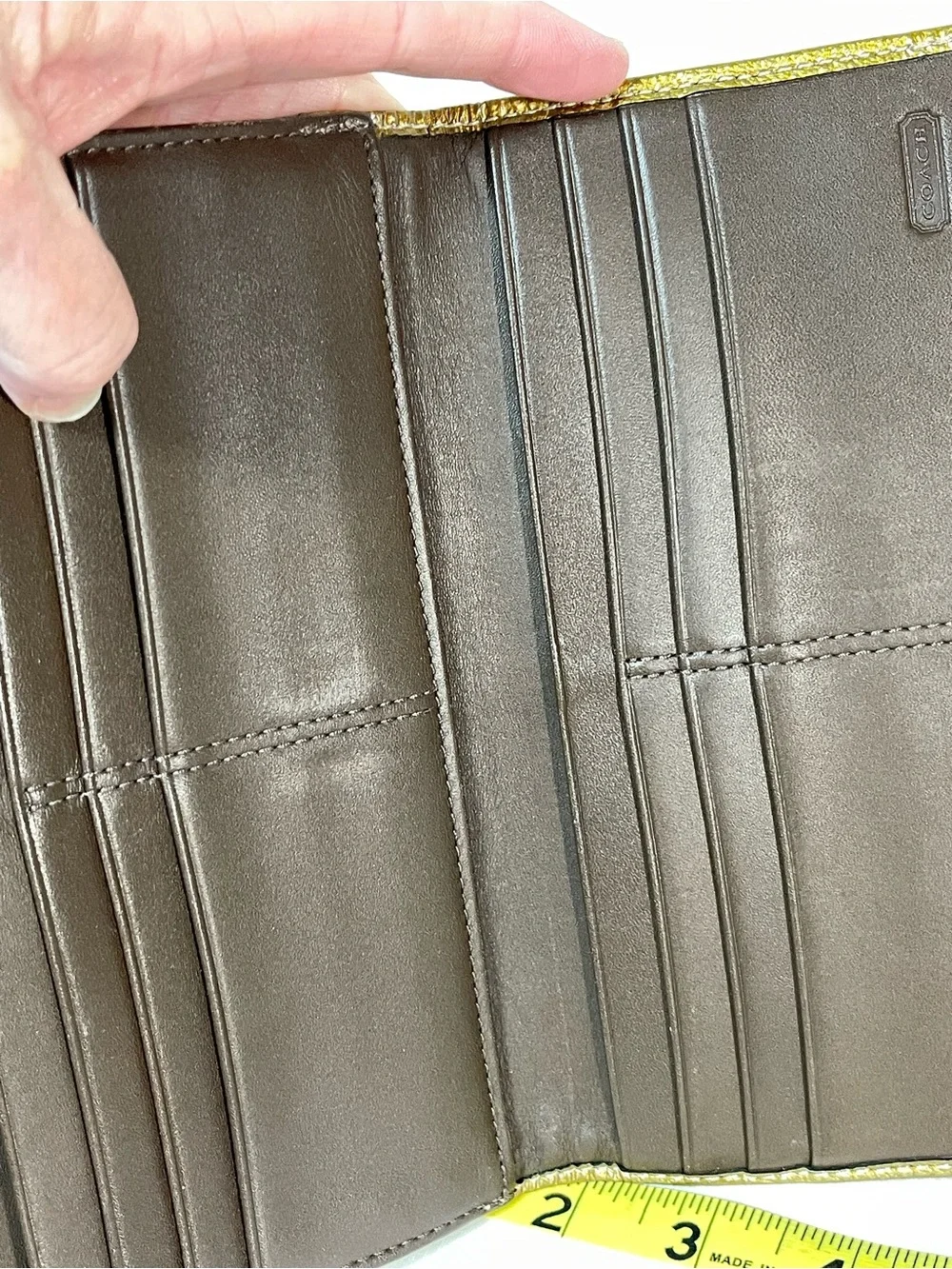 Coach Metallic Gold Patent Leather Tri-Fold Wallet